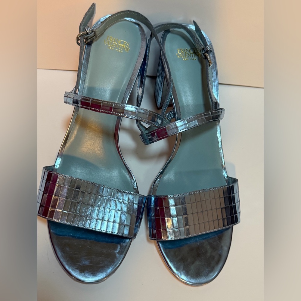 FRANCES VALENTINE 
Bettina Disco Block Heel Sandal - Celeste Size 9.5 NEW Queen